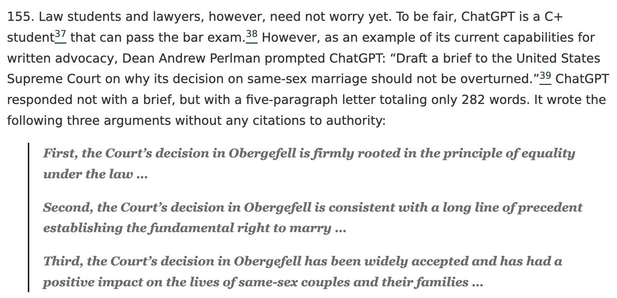 legalwritingpro's tweet photo. For lawyers and law students, is ChatGPT really just "a C+ student that can pass the bar exam?" I'll report; you decide.

An interesting new law review article cites the tale of @Suffolk_Law Dean  @andrew__perlman asking ChatGPT to draft a brief and getting lousy results--back in 2022.

https://t.co/4r62KmmvCj

#legaltech #legalwriting #legalinnovation