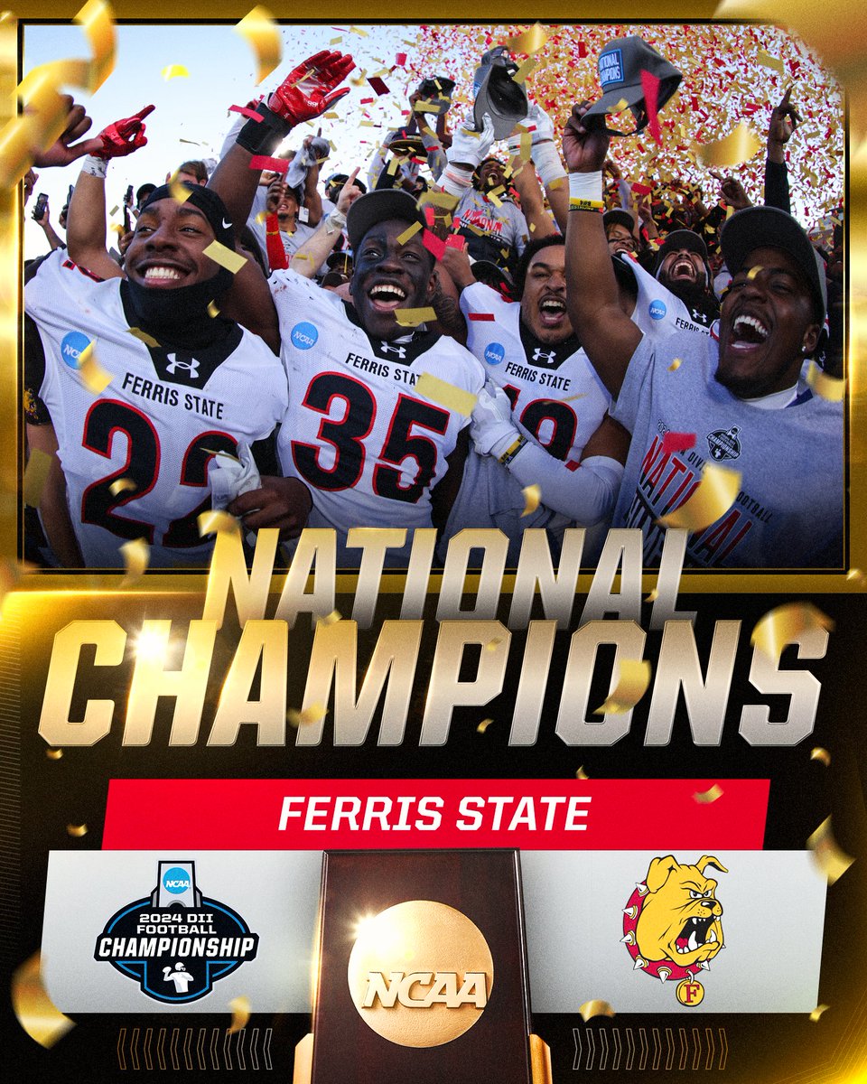 NCAA Division II (@ncaadii) on Twitter photo MAKING NOISE IN MCKINNEY! 🎵🏆
<a href="/FerrisFootball/">Ferris St. Football</a> has won the 2024 #D2FB National Championship!
#MakeItYours MAKING NOISE IN MCKINNEY! 🎵🏆
<a href="/FerrisFootball/">Ferris St. Football</a> has won the 2024 #D2FB National Championship!
#MakeItYours