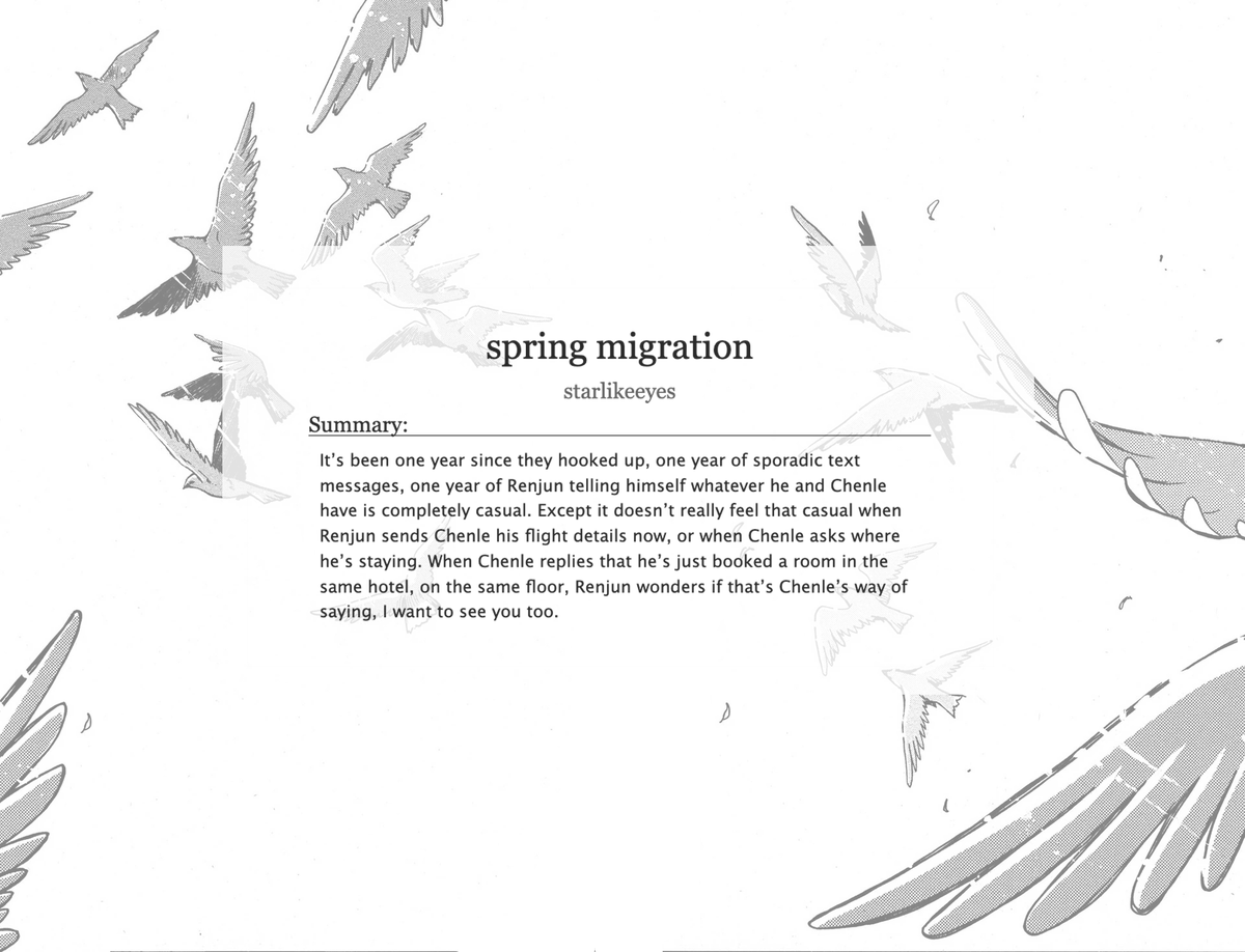 spring migration

🪶 renle 
🪶 11.4k, explicit 
🪶 canon divergence - kpop idol hrj/cpop solo artist zcl, pwp, ambiguous relationships, getting together
🪶 written for @.czn_dnyl for FTH 2024
 
archiveofourown.org/works/61464547