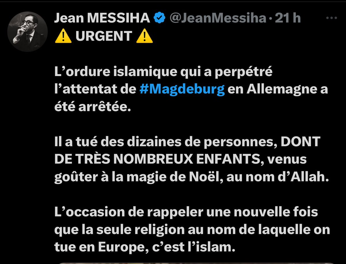 CfcmOfficiel's tweet photo. COMMUNIQUÉ

À chaque attentat, certains influenceurs et politiques d’extrême droite se précipitent pour instrumentaliser les événements et cibler les musulmans.

Dès les premières minutes de l’ignoble attentat survenu au marché de Noël en Allemagne, certains acteurs politiques et médiatiques français, obsédés par leur haine de l’islam, n’ont pas hésité à transformer ce drame humain en une opportunité pour répandre un discours haineux à l’encontre des musulmans. Ces déferlements, souvent relayés sur les réseaux sociaux et certaines chaînes partisanes, révèlent un cynisme indécent face à la souffrance des victimes.

Ce contraste choquant entre la gravité de l’événement et l’opportunisme de ces discours haineux est profondément indigne.

Dans cet élan d’indécence, certains ont reproché au Conseil Français du Culte Musulman (CFCM) ses précautions oratoires lorsqu’il a immédiatement condamné ce qui semblait être « un attentat criminel ». Ces précautions, prises dans l’attente des premiers éléments de l’enquête, étaient pourtant similaires à celles adoptées par les autorités et les médias allemands.

Les premiers résultats de l’enquête montrent que l’auteur présumé de l’attentat est un médecin psychiatre, athée, exprimant une haine virulente contre l’islam et les musulmans. Sur ses réseaux sociaux, il véhiculait des thèses racistes et complotistes, notamment celle du prétendu « grand remplacement », affirmant que « l’Allemagne veut islamiser l’Europe ». Ses propos incluaient également des menaces explicites contre les autorités allemandes.

Le CFCM ne nie aucunement l’existence d’un terrorisme se revendiquant de l’islam. Les premières victimes de ce terrorisme, partout dans le monde, sont les musulmans eux-mêmes. Le CFCM lutte quotidiennement et avec détermination contre les idéologies mortifères de ce terrorisme ainsi que contre son usurpation de l’identité musulmane.

Par ailleurs, le CFCM a depuis longtemps alerté sur les dangers croissants des idéologies d’extrême droite et leur potentiel terroriste. Fidèle à ses valeurs, il continuera à combattre avec force et persévérance toutes les formes d’extrémisme.

Enfin, le CFCM dénonce fermement l’attitude irresponsable de certains pseudo-intellectuels et pseudo-chercheurs, qui, sous couvert de lutte contre « l’extrémisme musulman », alimentent délibérément la peur et la division dans notre société.

Fait à Paris, le 21 décembre 2024
Conseil Français du Culte Musulman