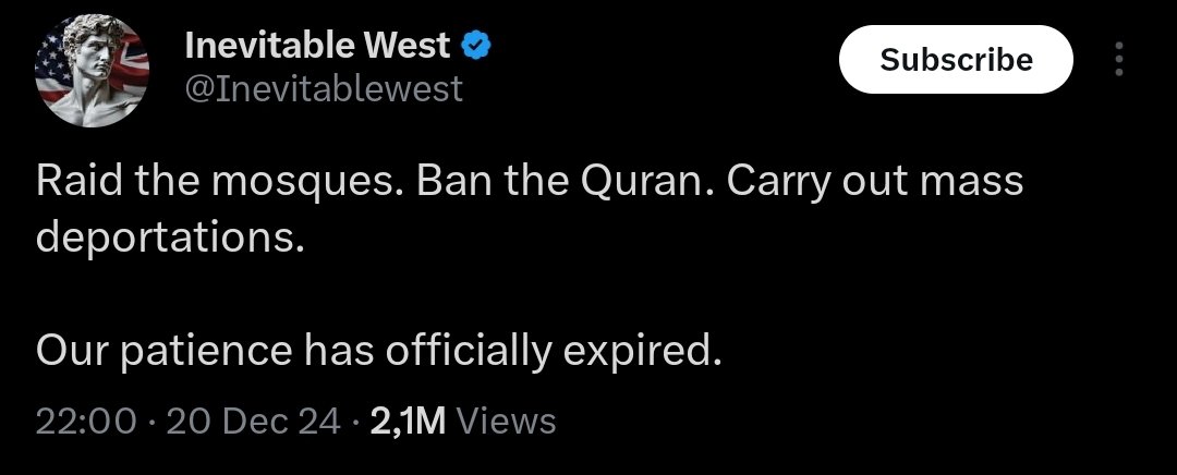 Over 2 million people have seen this, and yet it hasn't  been taken down

Islamophobia is rampant on X