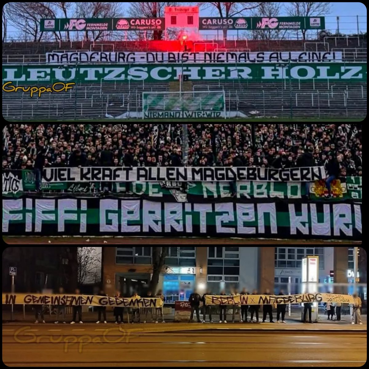 In den Farben getrennt, in der Sache vereint.

DANKE an die Fanszenen von:
<a href="/nur_die_bsg/">BSG Chemie Leipzig e.V.</a> 
<a href="/Preussen06/">SC Preußen Münster</a> 
<a href="/BFCDynamo/">BFC Dynamo</a> 

#Magdeburg #EINMALIMMER