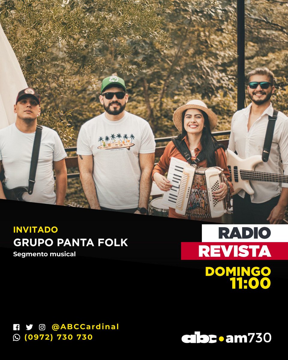 pantafolk's tweet photo. Mañana Domingo 22/12/24 estaremos amenizando el programa Radio Revista por ABC 730 AM de nuestro amigo @javieryubi ✨
Sintonicen 📻
.
.
#pantafolk
#paraguay 
#folklore 
#turecuerdo 
#entrevista 
#radioabc https://t.co/sCkFJr9JhU