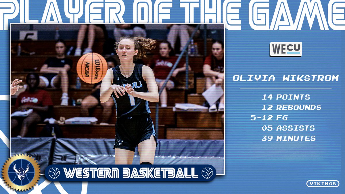 W🏀 | A 14-point, 12-rebound double-double by Olivia Wikstrom, while playing 39 minutes, nets her the Player of the Game honor from Friday's 66-62 win over Hawaii Hilo.