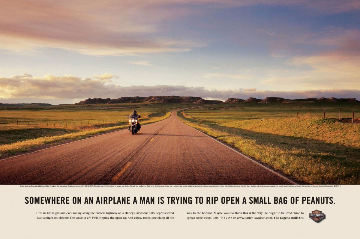 xselva's tweet photo. Reimagining a Legendary campaign  - The original #HarleyDavidson ad, created by #CarmichaelLynch, is an absolute #masterclass in storytelling. 
As a tribute to this iconic piece of advertising, I’ve attempted to create a series of follow-up ads. https://t.co/Bk5xzUb6M8