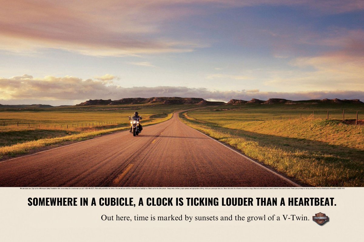 xselva's tweet photo. Reimagining a Legendary campaign  - The original #HarleyDavidson ad, created by #CarmichaelLynch, is an absolute #masterclass in storytelling. 
As a tribute to this iconic piece of advertising, I’ve attempted to create a series of follow-up ads. https://t.co/Bk5xzUb6M8