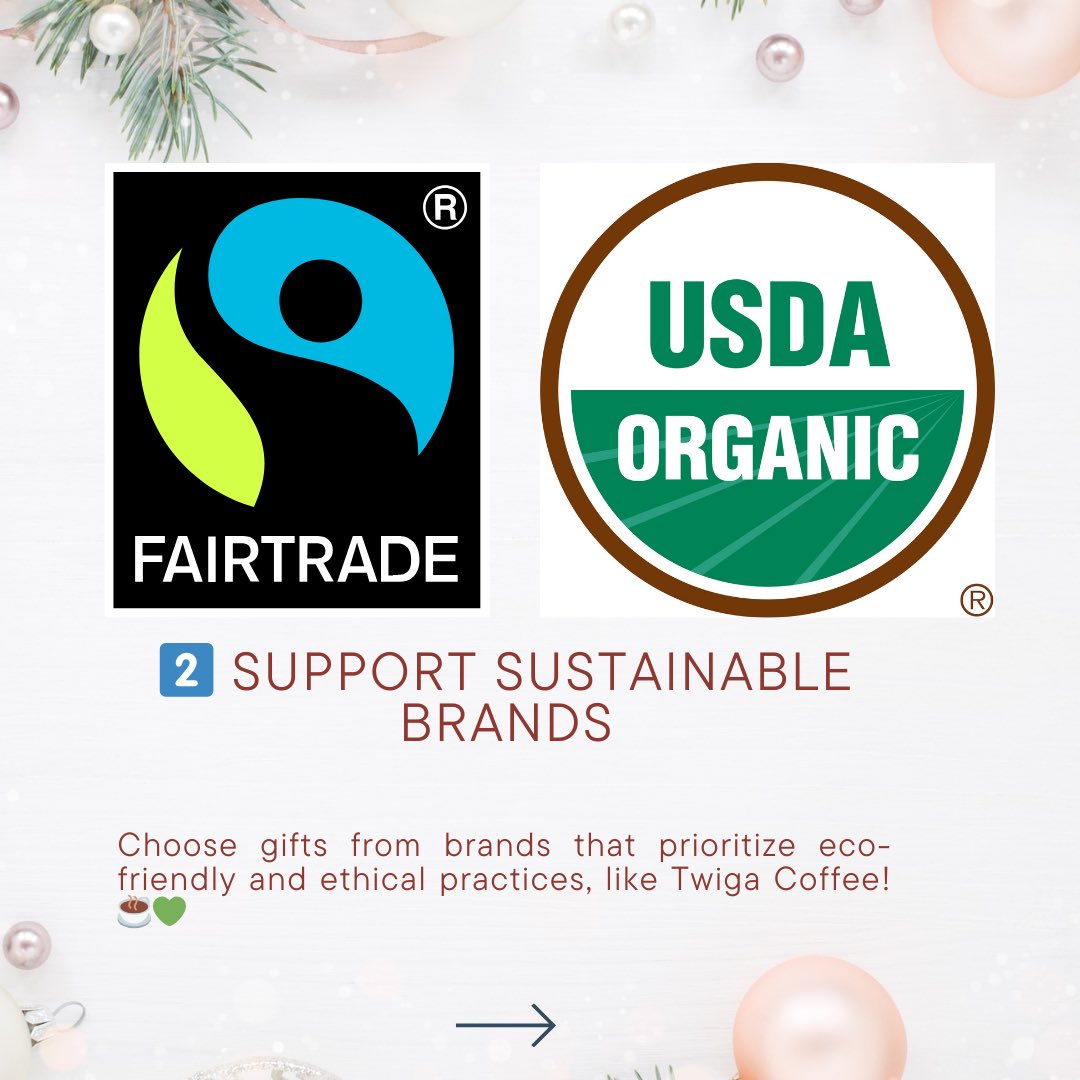 twigacoffee's tweet photo. Dreaming of a holiday season that’s filled with joy and gentle on the planet? 🌍✨
This year, let’s give a little back to the Earth while celebrating with those we love!

From the way we wrap gifts to the meals we share, our holiday choices have a big impact on the environment. With a few simple swaps, we can all make this season more meaningful and sustainable! 💚

At Twiga Coffee, we believe in eco-friendly celebrations that benefit both people and wildlife. Small, thoughtful choices—like supporting sustainable brands or reducing waste—make a huge difference for our planet. 🦒🌿

Ready to make your holidays greener? Swipe through for easy tips on sustainable gift wrapping, food waste reduction, and more!

Which tip will you try first? Let us know in the comments!
And don’t forget to explore Twiga Coffee for gifts that give back to nature this season! 🎁💚

#TwigaCoffee #SustainableHolidays #EcoFriendlyGifts #GreenHolidays #HolidaySustainability #FromFarmToCup #CoffeeWithPurpose #WildlifeConservation