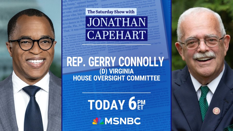 TheWeekendMSNOW's tweet image. TODAY: @GerryConnolly joins the #saturdayshow to discuss the political fallout from the government funding battle, and how he plans to lead the Oversight Committee as ranking member after beating progressive powerhouse AOC for the top post. 6 pm ET @MSNBC