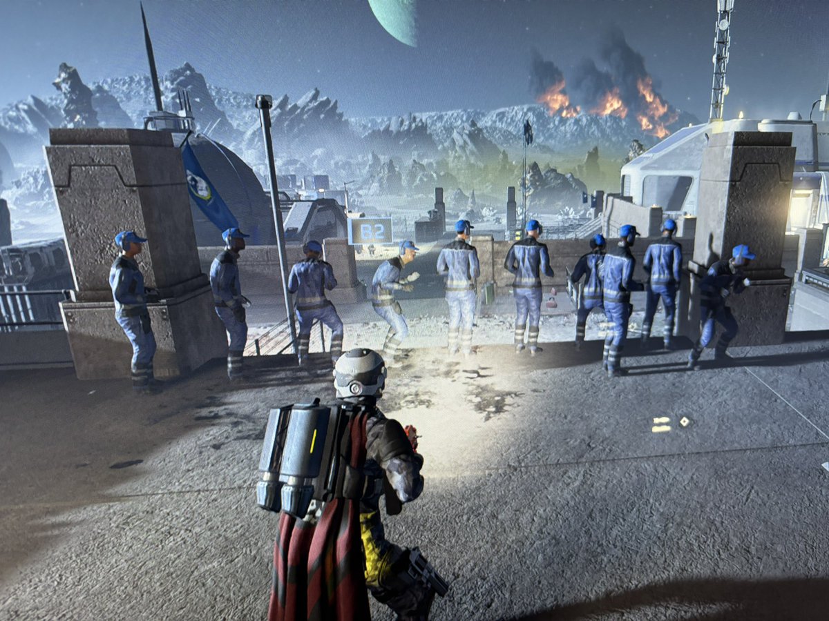 The best bug I’ve had in this game haha! all the civilians stuck here having a gathering 😅 

Ps - hating the constant disconnect crash 💔

<a href="/helldivers2/">HELLDIVERS™ 2</a> #Helldivers2 #helldivers #funny