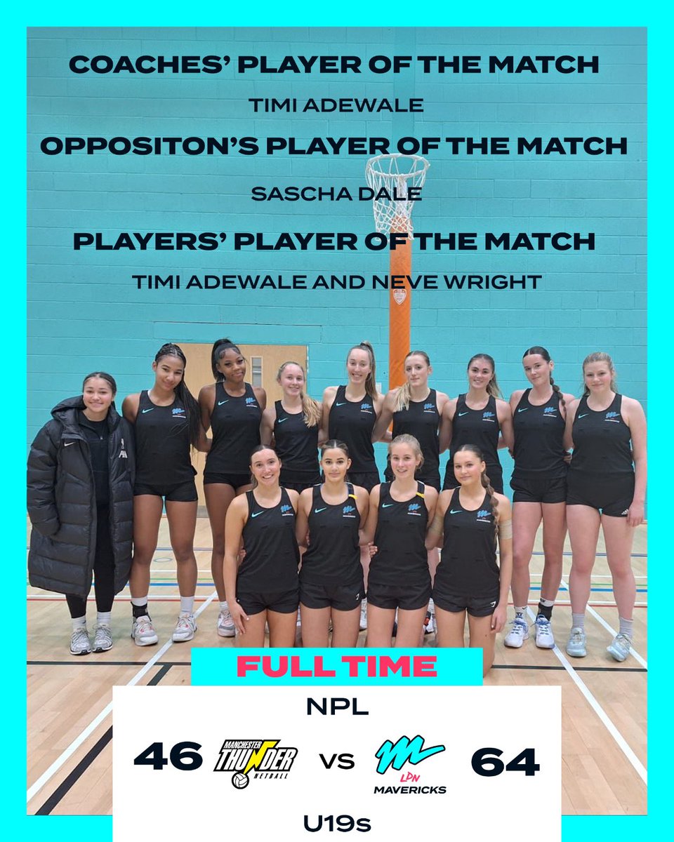 Our Under 19s played an exceptional game against <a href="/ThunderPathway/">Manchester Thunder Performance Pathway</a> and came out winners. 

Congratulations to our Players of the match 

#BeAMaverick 🩵🩷