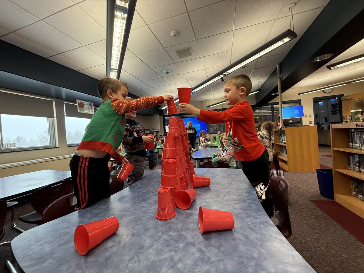 LPlanck910's tweet photo. Our PK friends were challenged to making the tallest cup tree in the Palmer Library yesterday! They did not disappoint with their creations. https://t.co/uv9GU5nOiJ