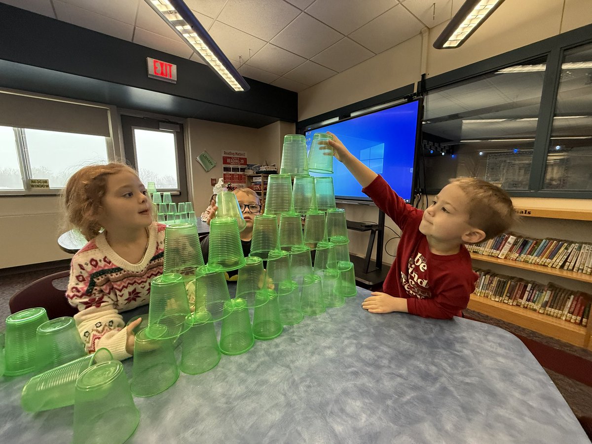 Our PK friends were challenged to making the tallest cup tree in the Palmer Library yesterday! They did not disappoint with their creations.