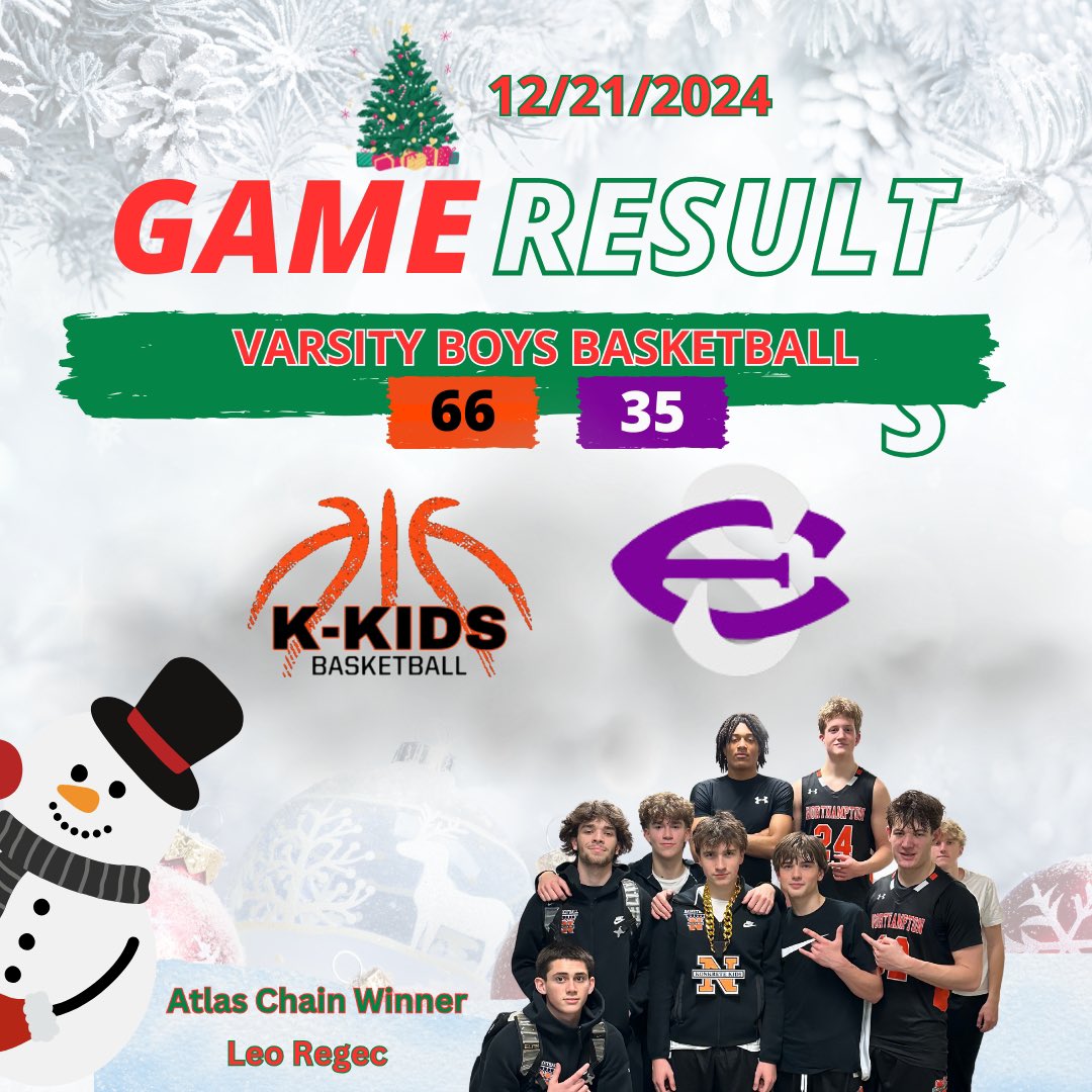 kkidsbasketball's tweet photo. We head into the holiday break with a 66-35 win over East Stroudsburg South, moving to 7-2 on the season!
Leo Regec earned the #AtlasChain after scoring 14 points. Time to rest, recharge, and get ready for the next stretch of the season! https://t.co/RZzayXws0D