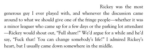 My favorite Rickey Henderson anecdote. Playoff teams get a set postseason bonus pool to distribute “shares” of. A full share for a World Series winning team in the 2020s goes for ~$500k, and Rickey wanted to give that equivalent to every employee who could really use that money.