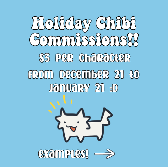 Korieko4's tweet photo. I’ve decided to do some chibi commissions for the holidays!! Link to my etsy is in my bio :3
#commissions  #HAPPYHOLIDAYS https://t.co/yHzmomDEfc