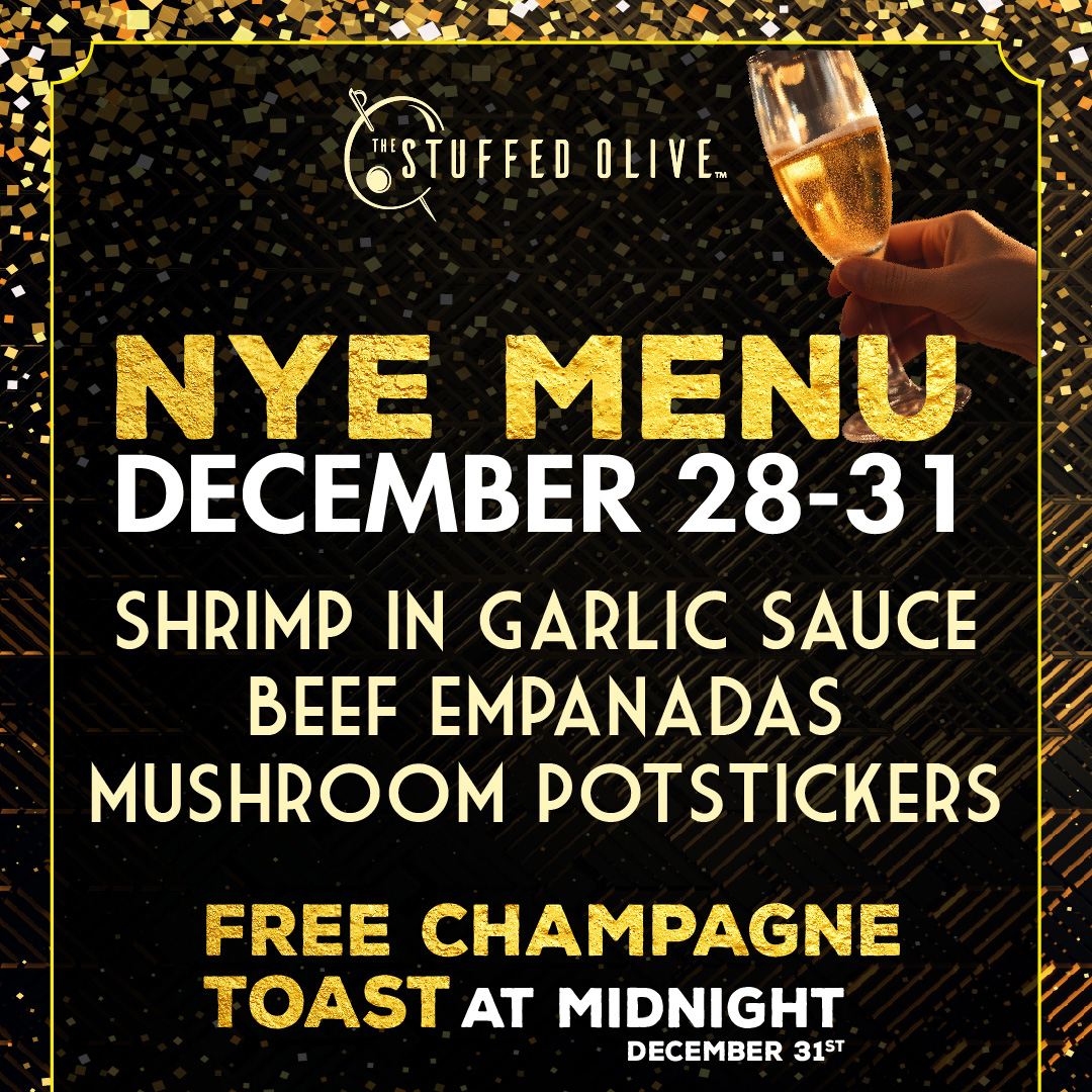 Ring in the New Year at The Stuffed Olive! 🎉✨

🥩 Beef Empanadas
🦐 Shrimp in Garlic Sauce
🍄‍🟫 Mushroom Potstickers

FREE champagne toast at midnight! 🍾🥂
•
•
•
#thestuffedolive #martinibar #tapas #thestuffedolivecf #cedarfalls #mainstreetcedarfalls #iowa