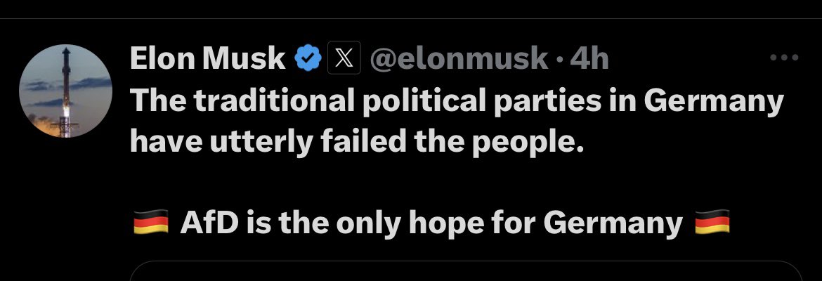 leenaminifie's tweet photo. This is it. #elonmusk is throwing his weight behind #Germanys AFD party. This is not funny... Dutch superiority shit.. Turning on other humans + supporting extremism outside #USA this is not an “individual freedom” party - he is not a libertarian …you all get it now? https://t.co/Pb8rluo28S
