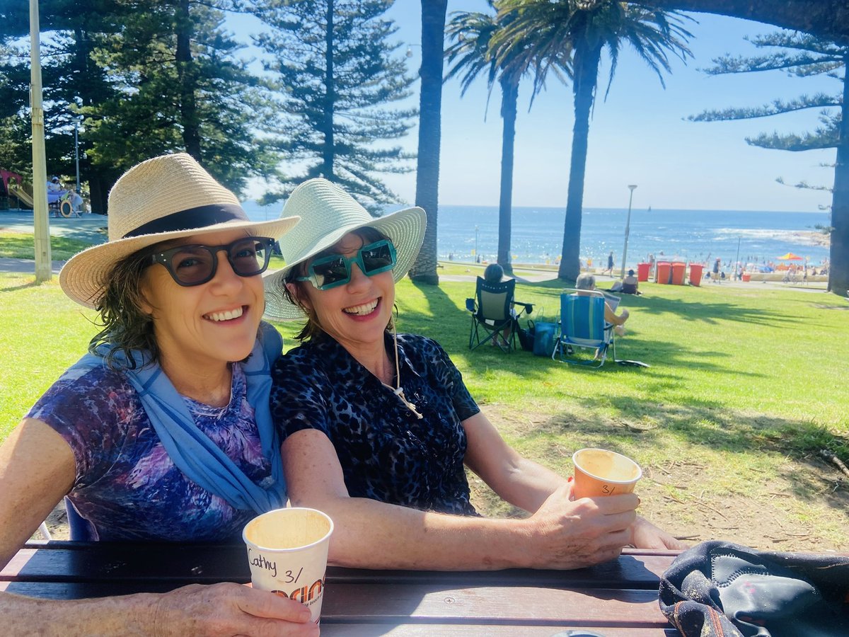 KathyLette's tweet image. The best coffee in the world? The one you share with a beloved sister after swimming a mile in the ocean without being eaten by a shark! #cronulla