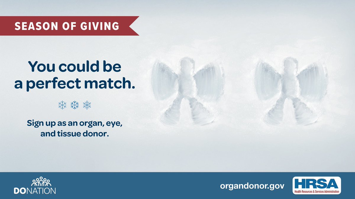 Give the gift of life this holiday season! 🌟 By becoming an organ, eye, or tissue donor, you could grant someone a new beginning. Sign up now at bit.ly/3DalUNc