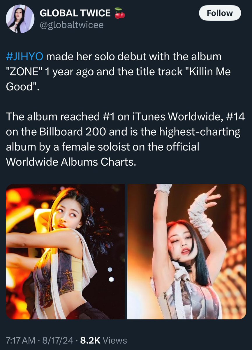 Let’s start off with Billboard entries

Tzuyu charted #1 on World Albums

Jihyo was the highest charting album by a female soloist in 2023