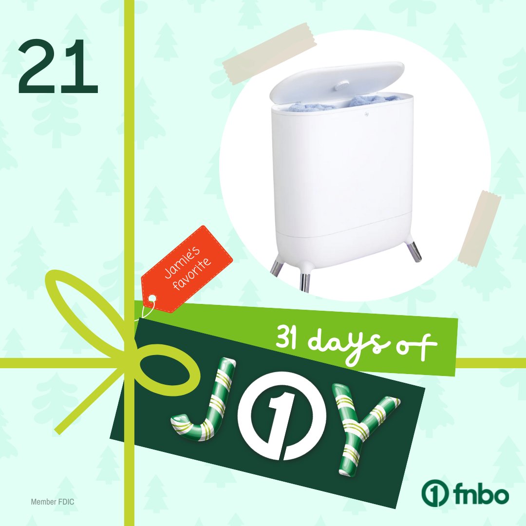 fnbo's tweet photo. Day 21 of 31 Days of Joy & the First Day of Winter! ❄️ Today’s gift: a Towel Warmer to keep you cozy after chilly days. 🛁🔥 Want to win? Like & follow FNBO on Facebook to enter! 💚 #31DaysOfJoy #WinterWonderland https://t.co/qJt850oY7x