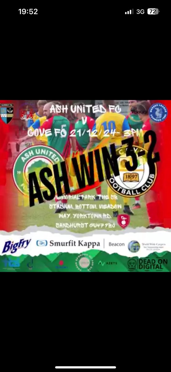 GaryLeePierce's tweet photo. thank you @CoveFC_official for trying to prevent playing todayโs game, and #RyanJones for his assist, once an Ash player always a Ash fan. deserved 3 points after a hard week securing an alternative location. Thank you Ash committee the boys who did the business. Merry Crimbo. https://t.co/emzIdDdk5J
