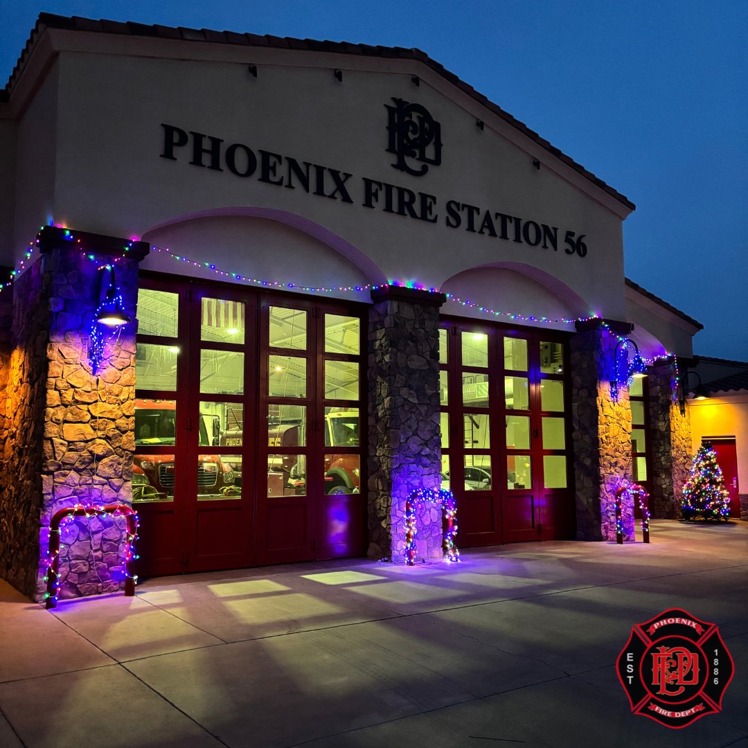 PHXFire's tweet photo. The holiday spirit is alive at #PHXFire stations!

Many of our stations are decked out with festive lights and decorations to bring cheer to the community. If you’re looking for a fun spot to see lights with the family, our stations are worth adding to your route! 🚒 https://t.co/VdvJEHF5WX
