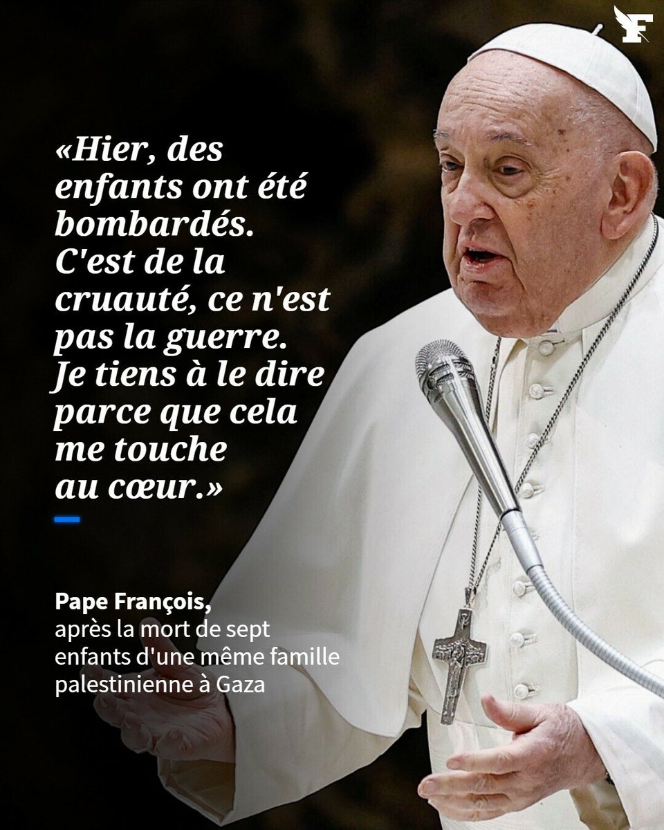 Fin novembre, François a affirmé que «l’arrogance de l’envahisseur (...) l’emporte sur le dialogue» en «Palestine», une position rare qui tranche avec la tradition de neutralité du Saint-Siège. →l.lefigaro.fr/JEl
