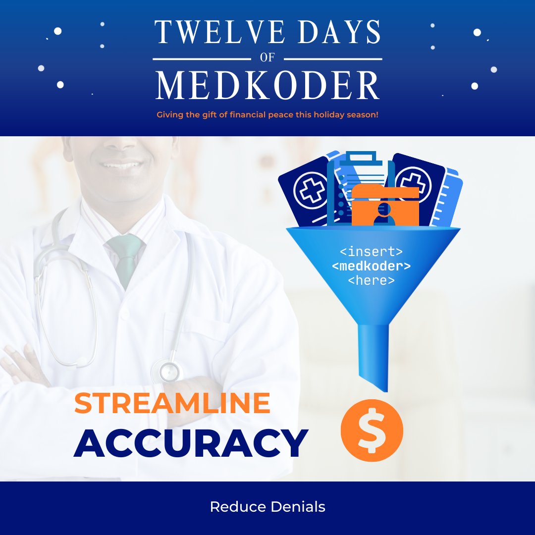 MedKoder's tweet image. On the 9th Day of MedKoder, we ensureโฆFewer Denials!
Our coding solutions focus on reducing denials and increasing reimbursements, without the hassle of claim disputes. MedKoder brings you the gift of financial peace this holiday season.
#MedicalCoding #CodingSolutions