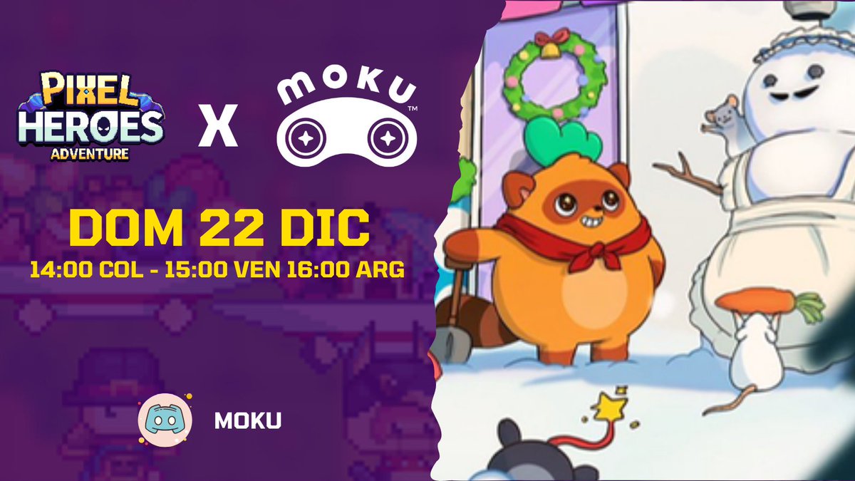 Criptomoii_Es's tweet image. 🎉 Únete al Discord de Moku a las 14:00 Colombia para tener la oportunidad de ganar:

🗝️ 20 personas = 1 Caja Premium + 1 Llave Misteriosa
🗝️ 9 ganadores = 30 llaves misteriosas CADA UNO!

No te pierdas esto 🔥 discord.gg/KrPXs8xN

@PixelHeroesMMO @Moku_HQ
#Moku #Giveaway