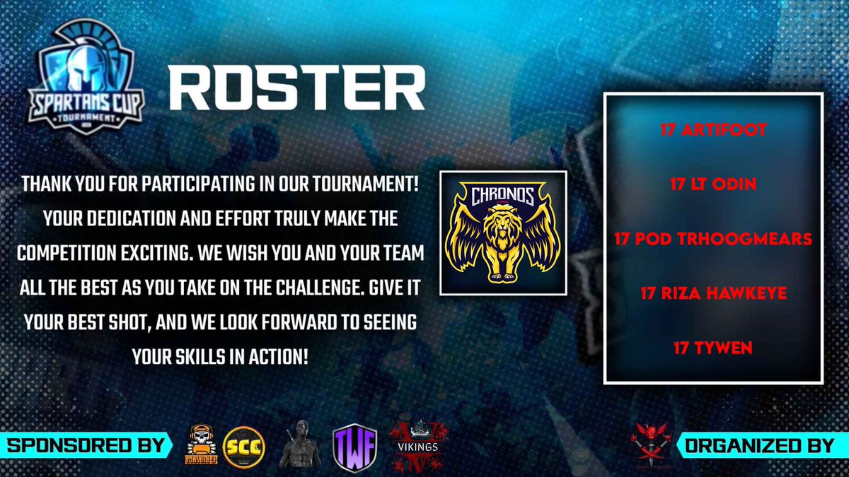 🔒 Chronos is locked and ready for action in the Light Cup and Spartans Cup! Thanks for accepting us into these epic tournaments. Let’s show our strength and claim victory! 💪🏆 #LightCup #SpartansCup #Chronos