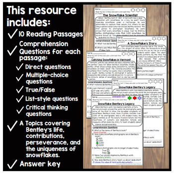 BenTPTResources's tweet image. Discover the science behind snowflakes and the inspiring story of Snowflake Bentley! 🌨️✨ Engage your students with 10 passages and comprehension questions. Ideal for Grades 1-6. Learn more: teacherspayteachers.com/Product/Snowfl… 

#ReadingComprehension #STEMResources #TPTPrintables