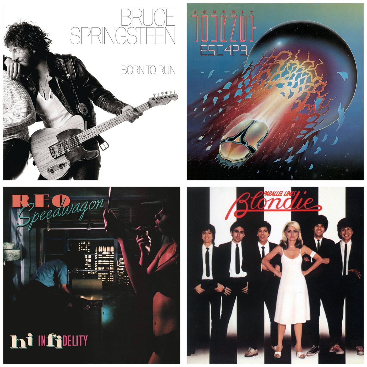 Sebyy71's tweet photo. Which album do you prefer?

👉 Bruce Springsteen - Born To Run 
👉 Journey - Escape 
👉 REO Speedwagon - Hi Infidelity 
👉 Blondie - Parallel Lines https://t.co/IuUOddpOA9