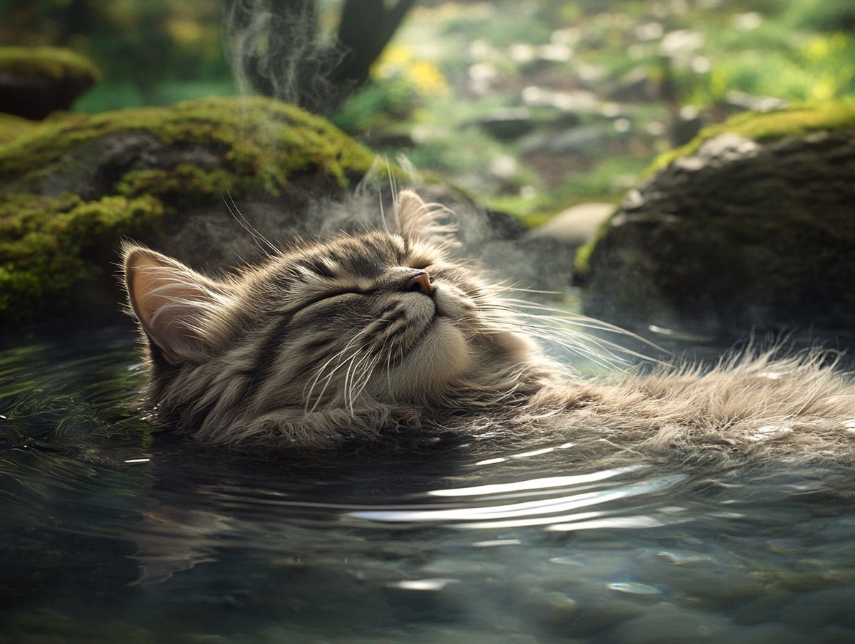 odyssey61734339's tweet image. 「自然の中で浮かぶ至福の瞬間」 'Pure bliss floating in nature.' #FloatingCat #Nature