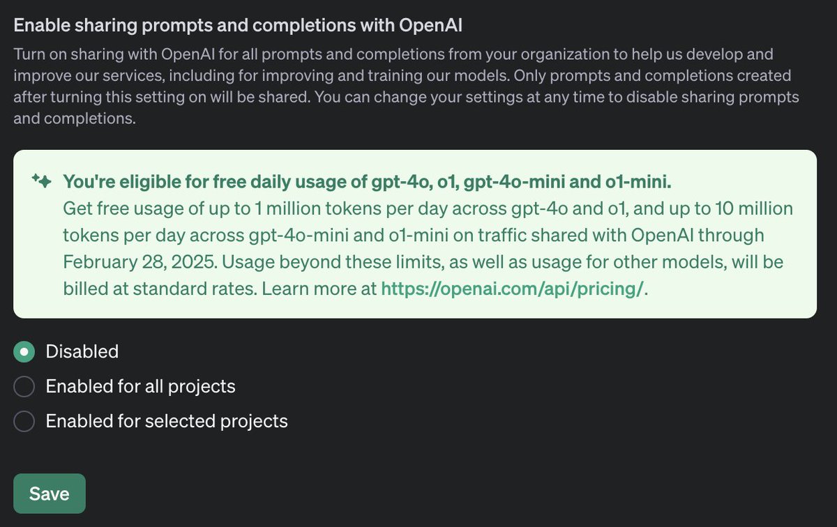 calumbirdo's tweet photo. OpenAI quietly giving devs a million o1 tokens *per day* as long as they get the data. Extra GPU capacity over holidays? https://t.co/W2CCuYC3uB