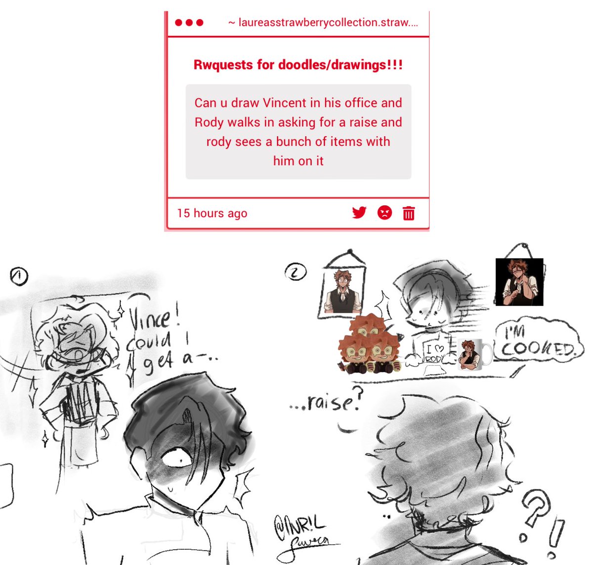 X3ixei's tweet photo. GIGGLED MAKING THIS. ill be going on holiday, go send me requests or drawings and i’ll check them once im back!! IM GONNA MISS YALL #deadplate #DeadPlate #deadplategame #deadplatefanart #art # #artwork  #vince #vincent #vincentcharbonneau #rody #vincerody #rodyvince #rodylamoree https://t.co/pNkhPwKX4r