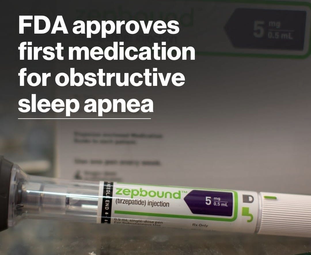 The First Sleep Apnea Drug Is Here: Trizepatide 💊💪

1️⃣ Zepbound (tirzepatide) is FDA-approved to treat obstructive sleep apnea in people who are overweight or obese. 🎯

2️⃣ The drug reduces restricted breathing by 63% and decreases nightly sleep interruptions by 30 on average.