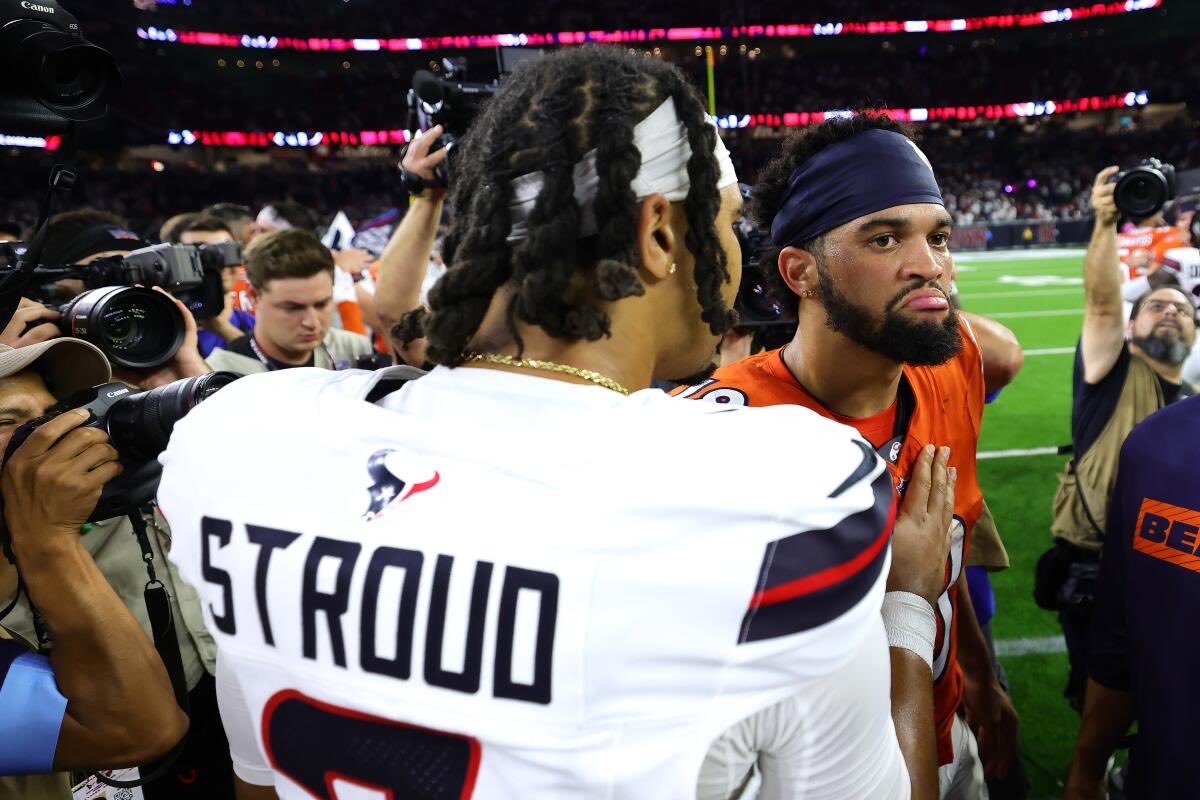PolymarketBlitz's tweet photo. Since CJ Stroud "lil bro'd" Caleb Williams 

Stroud
2754 pass yds
14 TDs 
10 ints
243/388
62.6%
184 rush yds

Williams
2670 pass yds
17 TDs
5 ints
251/399
62.9%
349 rush yds https://t.co/kIBzp5WzIR