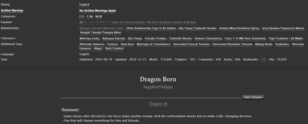 SapMidnight's tweet photo. I'm sorry about being so late. I promise, this is the chapter you wanna start reading! (Also, official ch. count!!)
Comments help keep me motivated so make sure to leave one!🧡💚 #BKDK #BakuDeku #DBAU
Pairs: BkDk, IidaTodo, (Others)
Rating: Explicit
Chapter: 18/23
Link ⬇️ https://t.co/lHoUwF2yCE