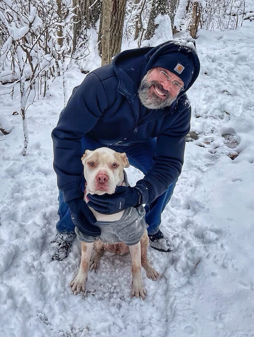 Another pic from our snowy hike this morning. I know Melo *looks* miserable, but it's just that he doesn't like posing for photos. He'd rather be running around sniffing everything -- like any good terrier -- and eating all the snow he can. 😜
