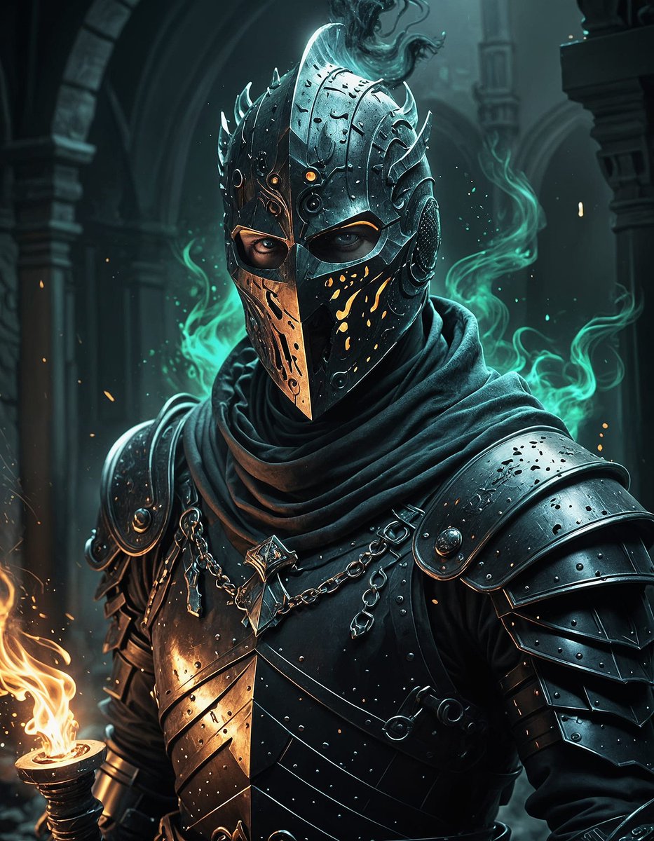 Deka_Vampir's tweet photo. "A knight cloaked in mystery, his shield and sword ablaze with emerald fire. The eerie glow pierces the shadows, as if guarding secrets lost to time. 🌌🔥
#AIArt #MysticKnight #EmeraldFlame #FantasyWorlds #DigitalArt" https://t.co/7O3Yym495S