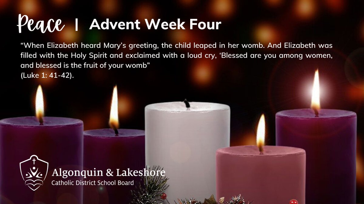 Peace is the theme for Advent week four. “When Elizabeth heard Mary’s greeting, the child leaped in her womb. And Elizabeth was filled with the Holy Spirit and exclaimed with a loud cry, ‘Blessed are you among women, and blessed is the fruit of your womb” (Luke 1: 41-42).