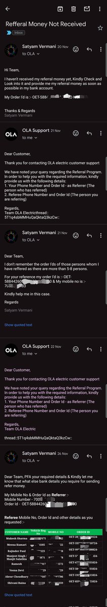 SatyamVermani's tweet photo. @OlaElectric @bhash

Getting No replies over emails from who calls them the best EV Company of the india for not receiving the Money under Refer &amp; Earn Program.

Awaiting Response from OLA regarding the same... Pathetic Service..

Attached📎 Email Conversations https://t.co/zy8G5EdeTd