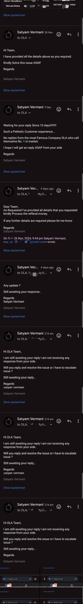 SatyamVermani's tweet photo. @OlaElectric @bhash

Getting No replies over emails from who calls them the best EV Company of the india for not receiving the Money under Refer &amp; Earn Program.

Awaiting Response from OLA regarding the same... Pathetic Service..

Attached📎 Email Conversations https://t.co/zy8G5EdeTd