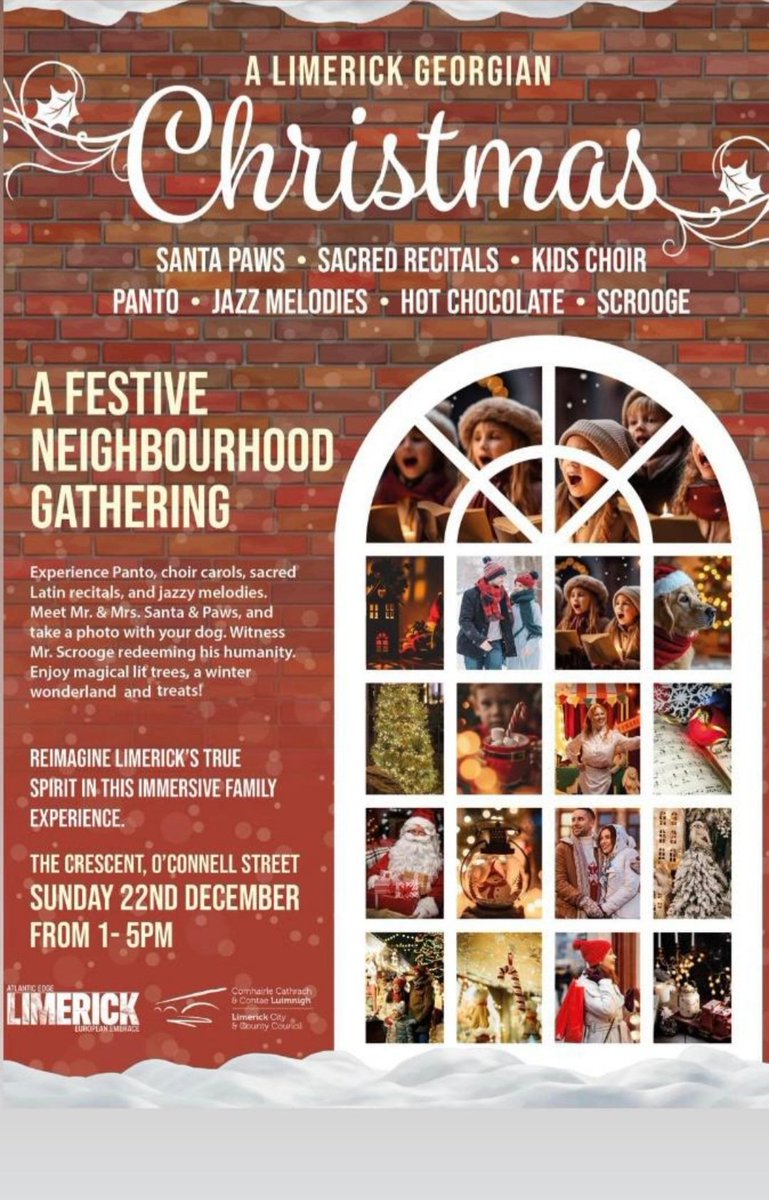 Really looking forward to this event tomorrow. Something for everyone. Hope to see lots of people out supporting our city. And don't forget to say hello to Daniel O'Connell - it's rare you get the chance.
#ChristmasInLimerick #Limerick #Christmas