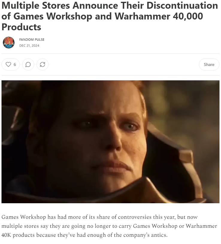WastingSanity's tweet photo. Stores Announce discontinuation of Games Workshop and Warhammer 40,000 products?! ๐งต
#TableTopNews #GamingNews #GamesWorkshop #warhammer40k https://t.co/7kaDOc2ADO