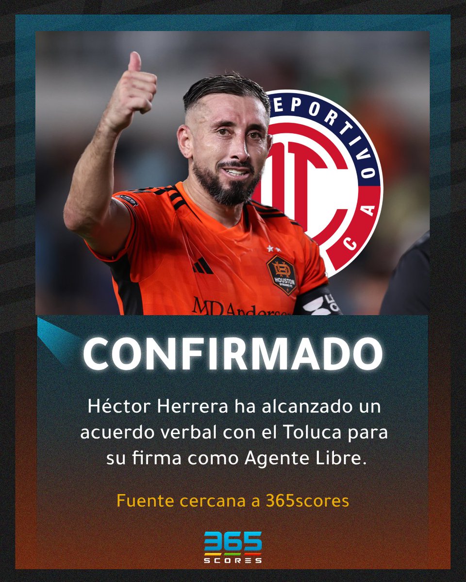 365scoresMX's tweet photo. ¡CONFIRMADO! 🚨💣

@365scoresmx ha podido confirmar que Héctor Herrera ha alcanzado un acuerdo verbal con el Toluca para su firma como Agente Libre 🤝✅

Llegaría por 1 año con opción a renovar por 1 año más ✍️

Héctor Herrera se convertiría en el mexicano mejor pagado del equipo, y el segundo de la plantilla, solo por detrás de Paulinho. 🤑