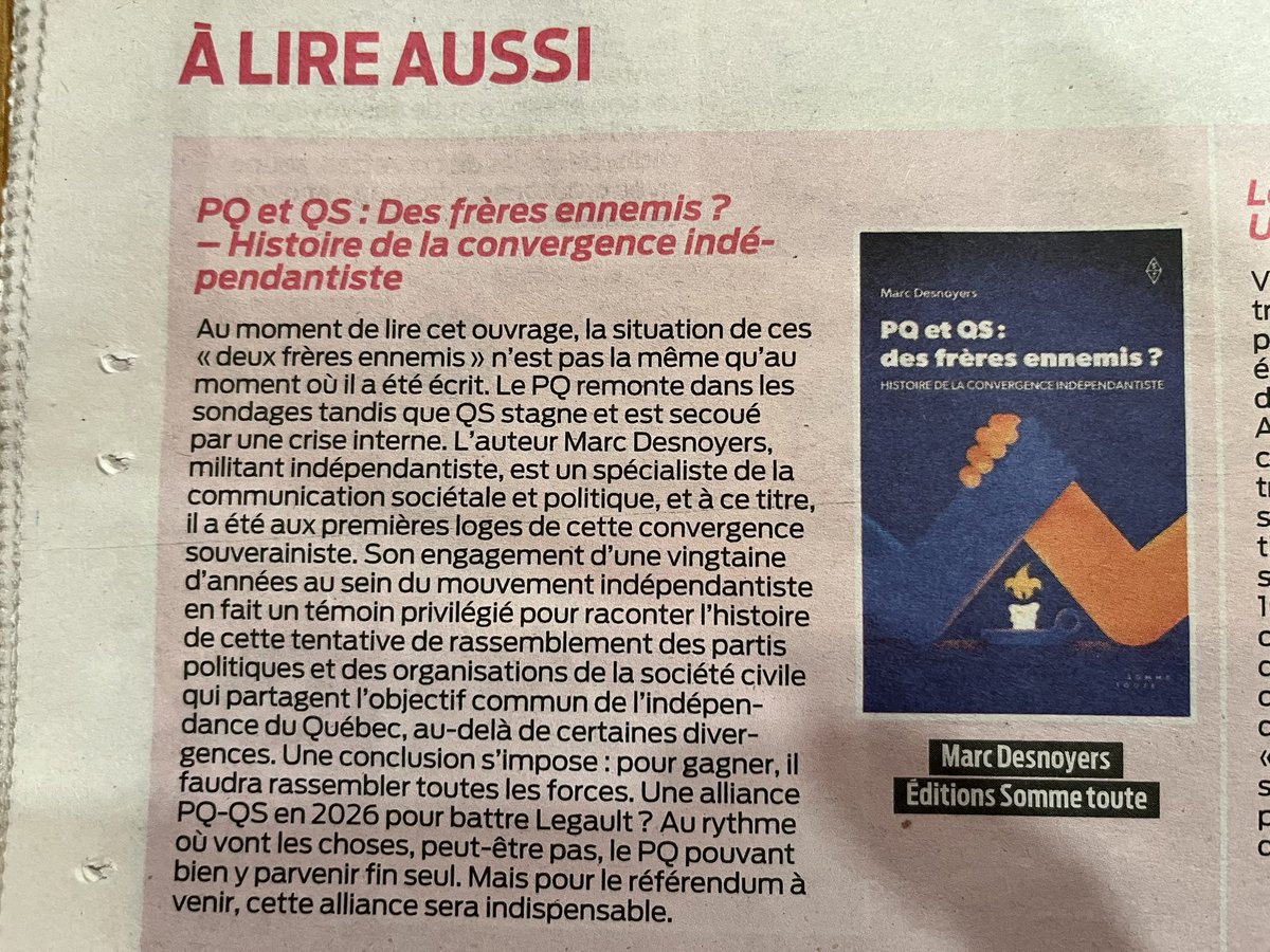 MarcDesnoyers's tweet photo. Mon livre fait partie des recommandations du @JdeMontreal pour les essais à lire pendant le temps des fêtes. 

C’est encore le temps de s’en procurer une copie pour le glisser sous le sapin d’un amateur de politique québécoise. #polqc #assnat https://t.co/DR5XD8jTaQ