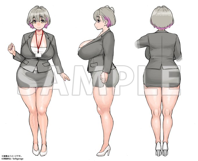 深大寺塔子さんはソフトガレージさんの新入社員であり、等身大マウスパッドの営業担当…ということで硬さと柔らかさ(主に肉的な意味で)を織り混ぜたデザインにしてみました。脱がなくてもすごいけど脱いだらもっとすごいやつ。眉の太さで頑張り屋さん感&amp;狸顔で押しに弱い感じに。 