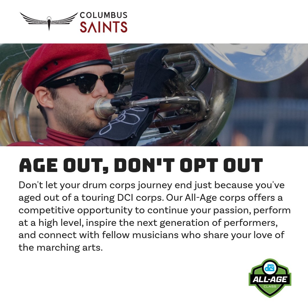 Sitlbi_ovtickal's tweet photo. Age Out, Don't Opt Out Of Drum Corps! Recapture the joy of performing, build new friendships, & contribute to a growing program. Weekend schedule, great community, and fun! https://t.co/id01qSKtKT #drumcorps #dci2025 #ageout #dciageout #collegegrad https://t.co/sin8lVIGO3